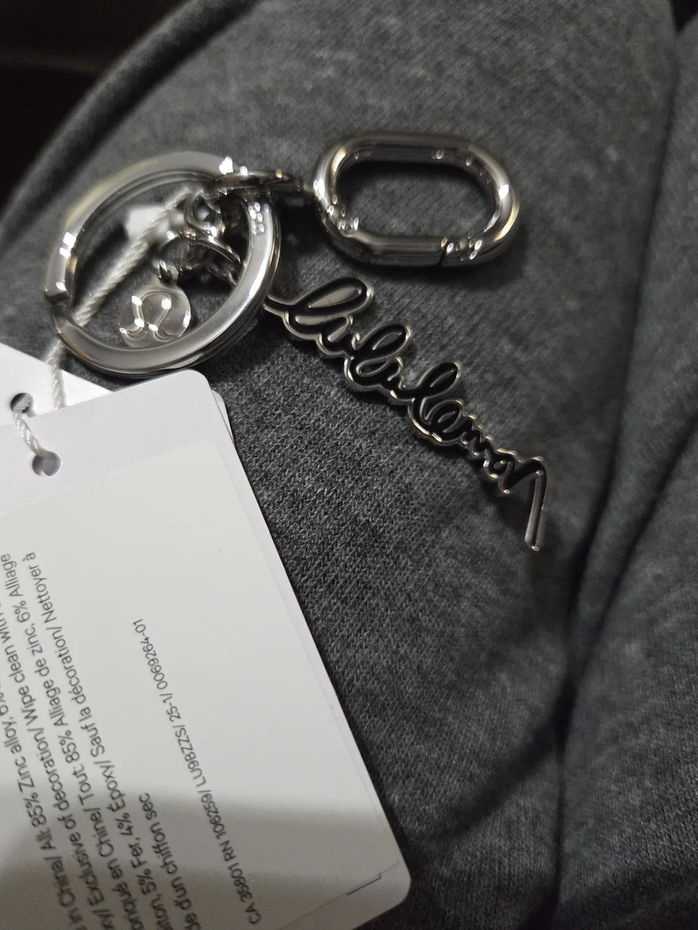 lululemon athletica Silver Keyring with Black Script Charm